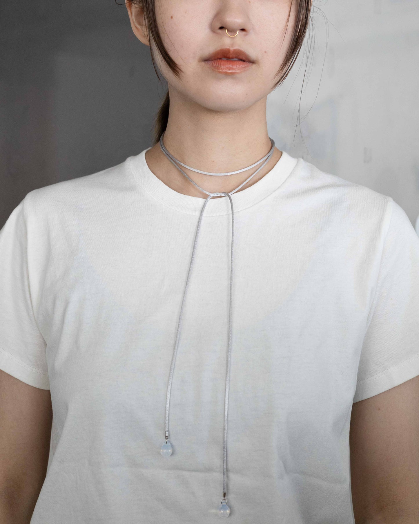 【Sisi joia】Long Tac Tac necklace-Gray/Opaline white