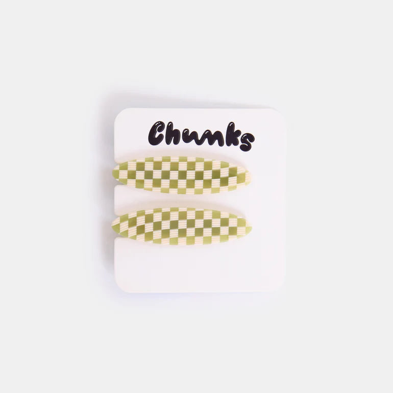 【CHUNKS】Allie Clips in Oval Olive Check