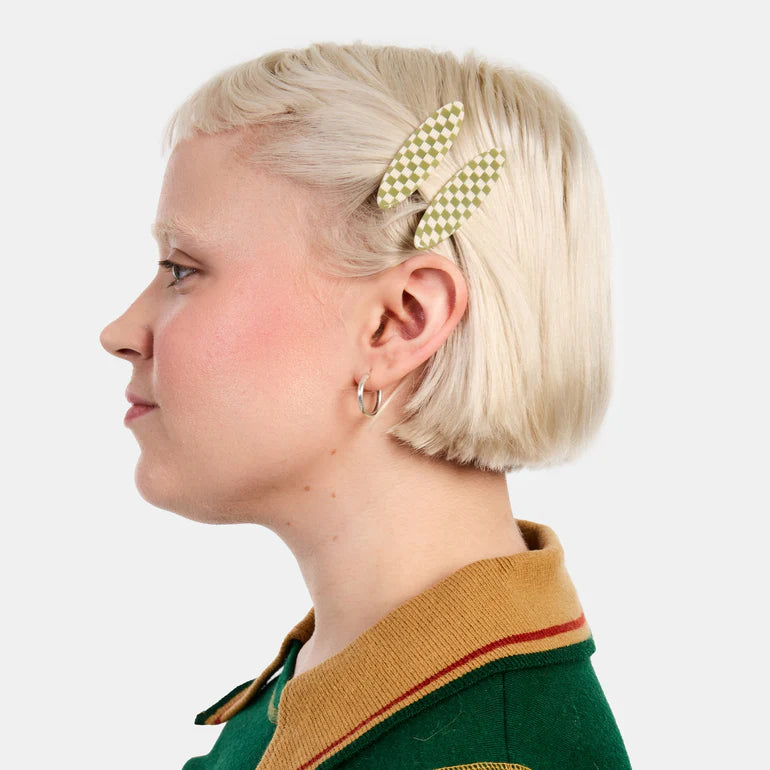 【CHUNKS】Allie Clips in Oval Olive Check