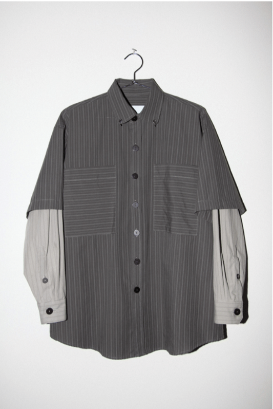 【KkCo】Pierced Double Button Up Shirt / Mixed Coal Stripe