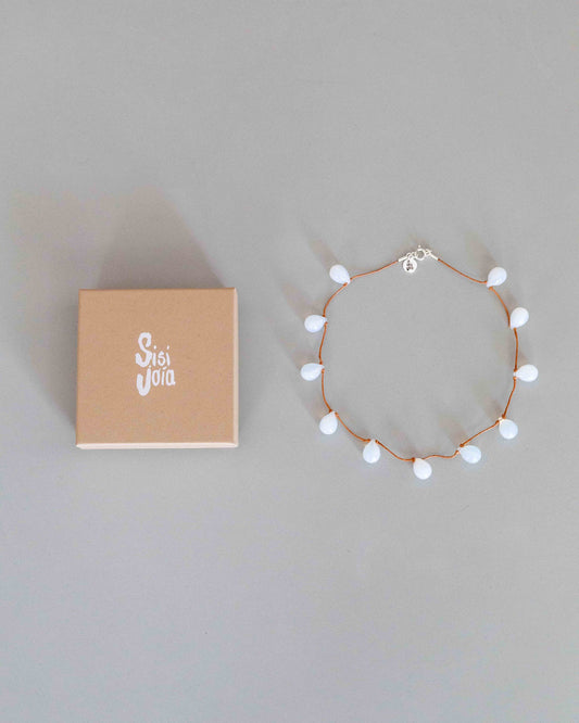 【Sisi joia】NOUE necklace - Opaline white / Tan