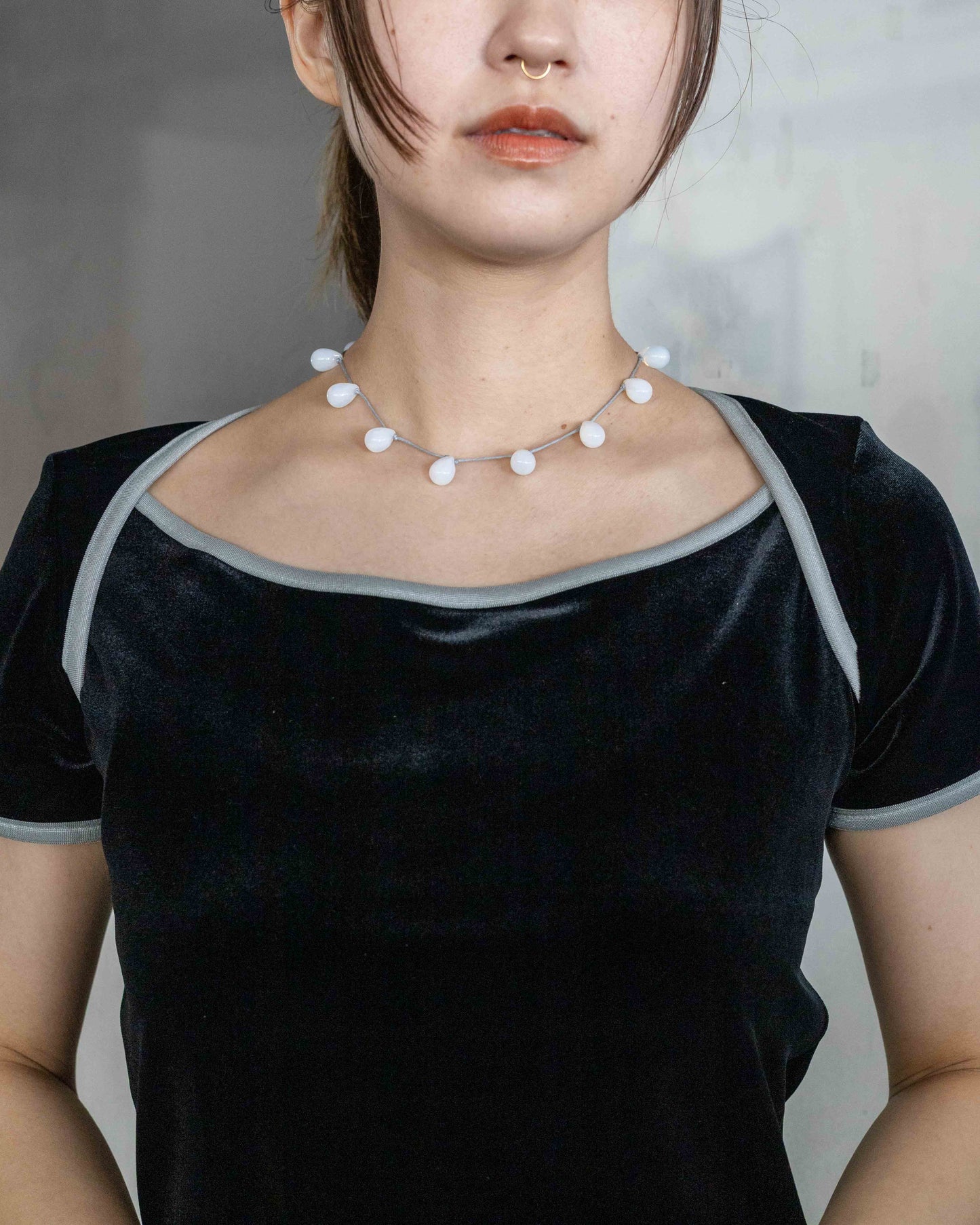 【Sisi joia】NOUE necklace - Opaline white / Grey