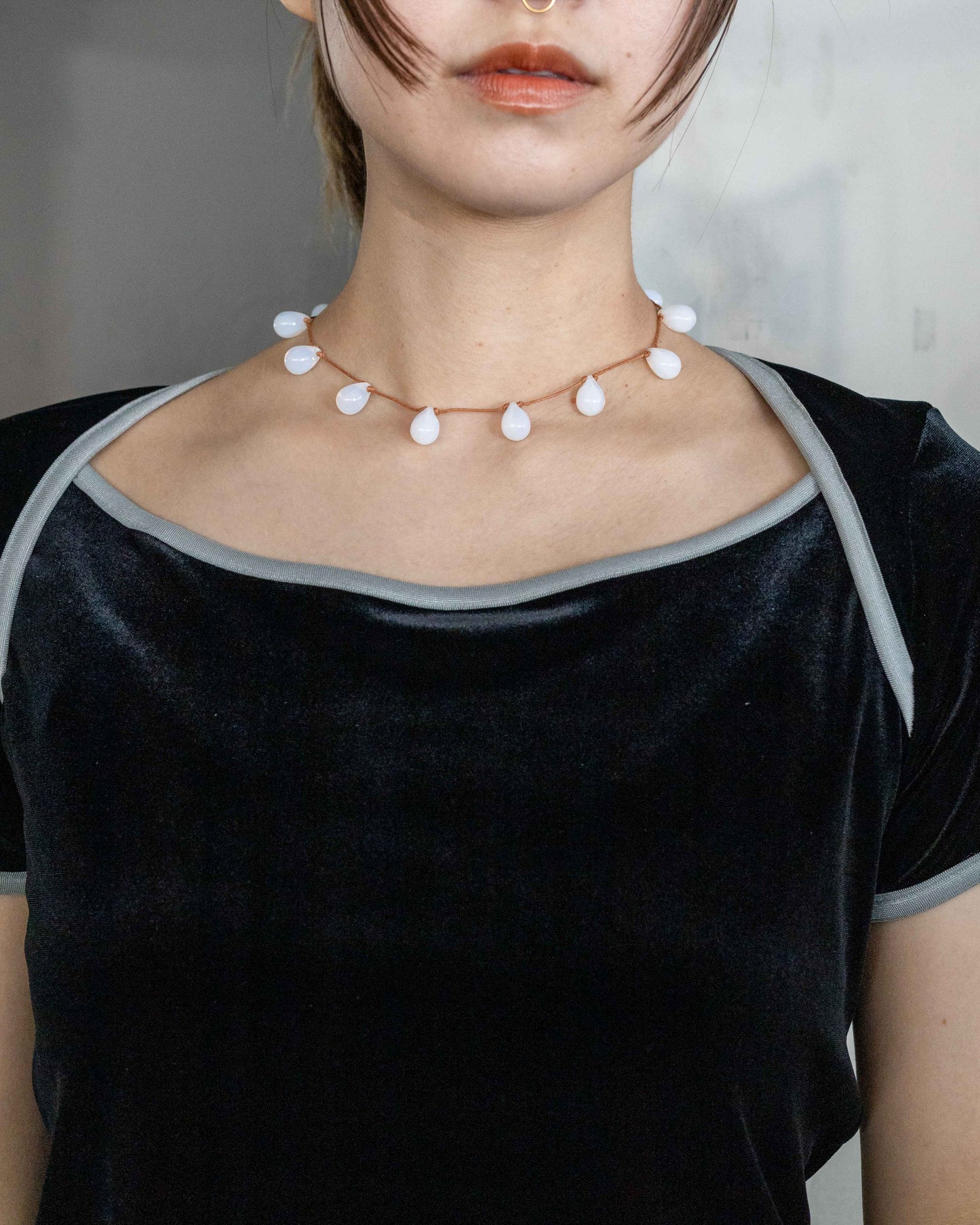 【Sisi joia】NOUE necklace - Opaline white / Tan