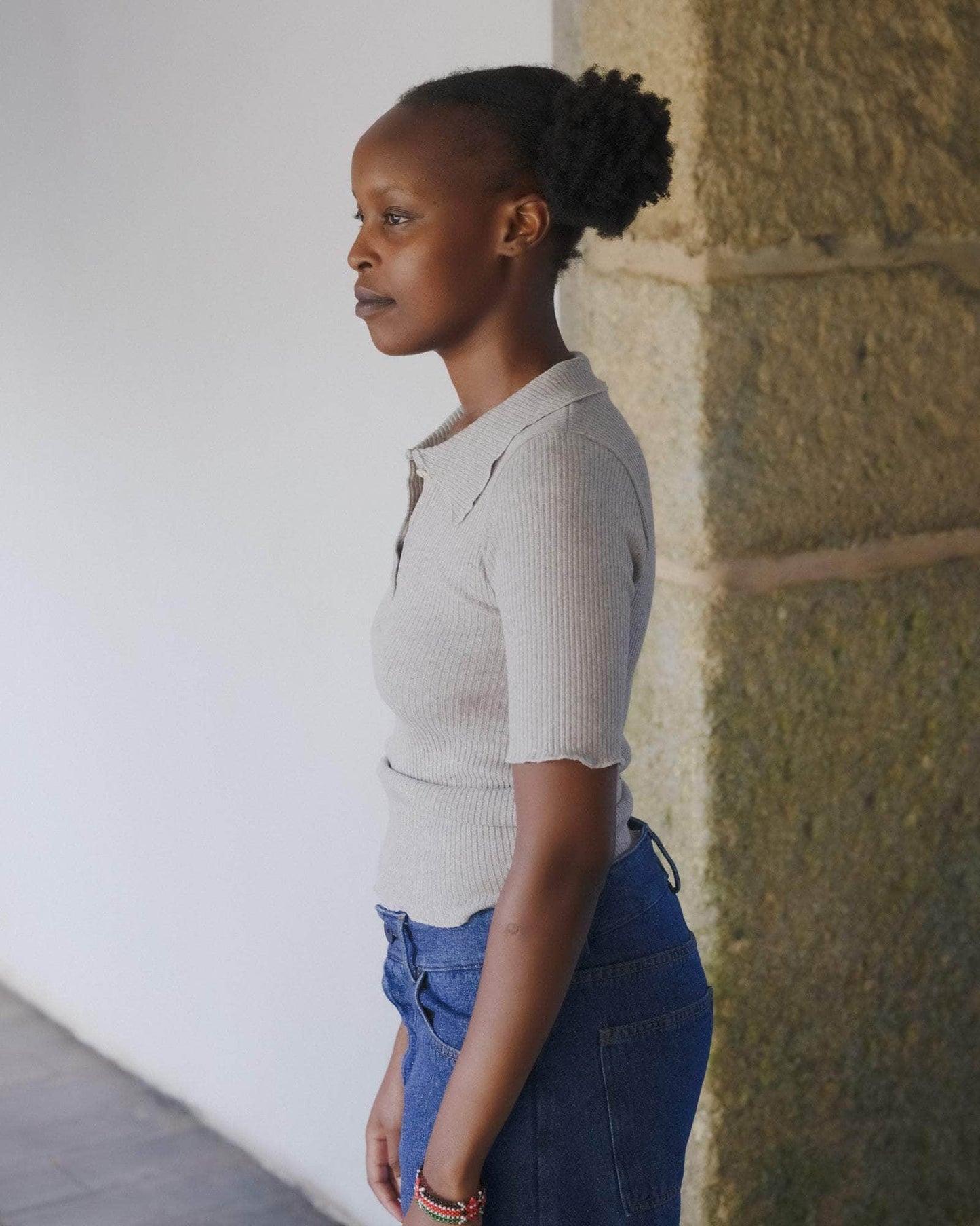 【BASERANGE】DUAL POLO - Grey Melange