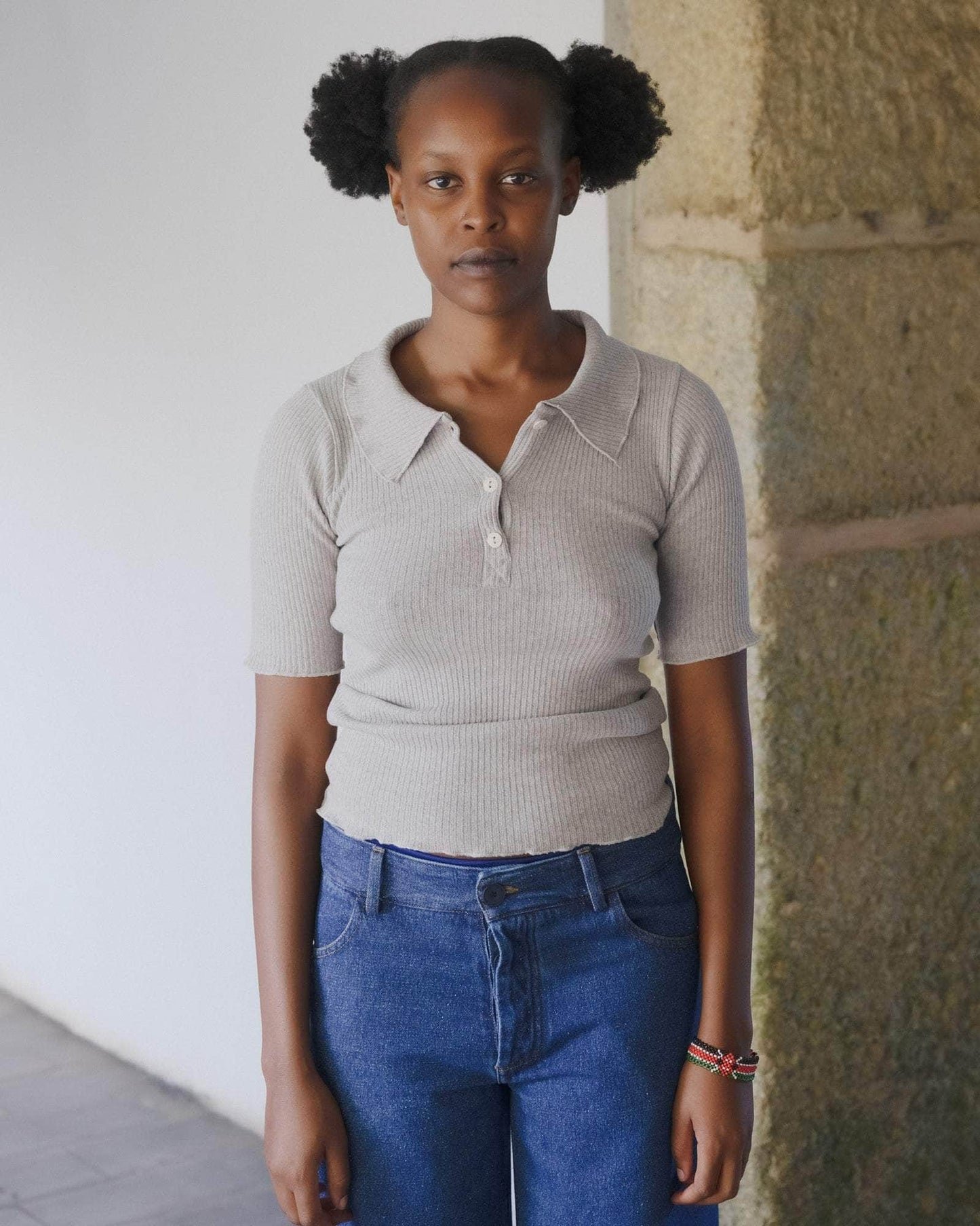 【BASERANGE】DUAL POLO - Grey Melange