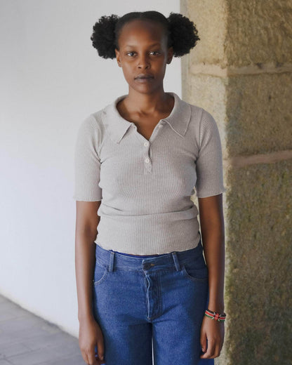 【BASERANGE】DUAL POLO - Grey Melange