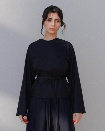 【BASERANGE】LONG SLEEVE APRON TOP - Black