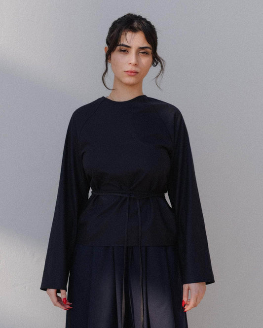 【BASERANGE】LONG SLEEVE APRON TOP - Black